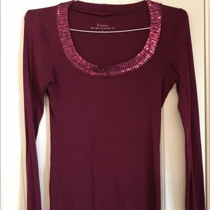 Express Basic Scoop-Neck Tee M Medium burgundy