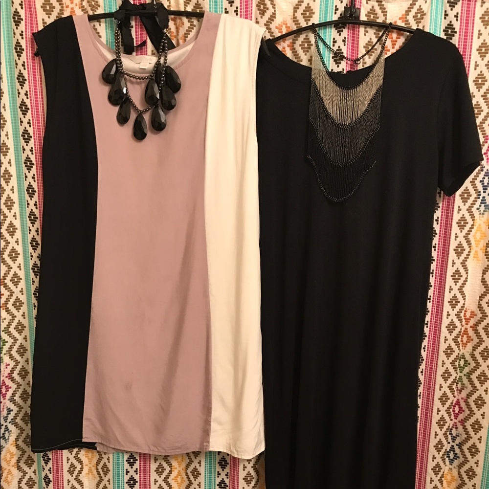 2 sheath Dresses with statement necklaces