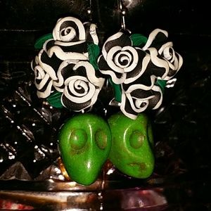 Day of the Dead Skull & Flower Earrings