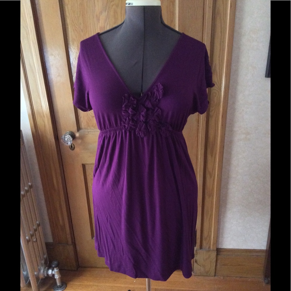 Purple Jersey Dress With Rosette Detail