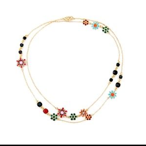 Multi color flowers long necklace