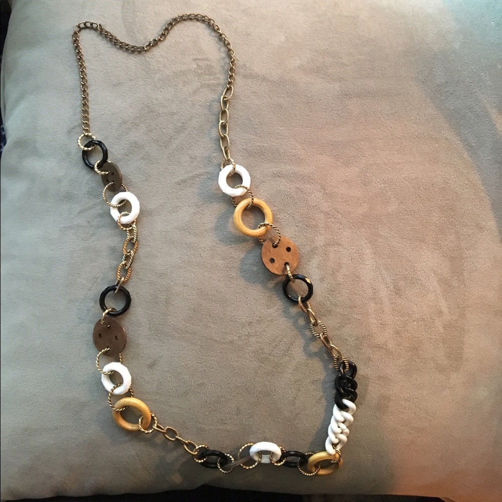 Gold, White, Black and Tan long chain necklace! - Picture 2 of 4