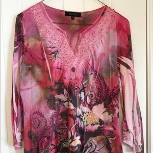 Bleu Pink Floral Embellished Top M Medium