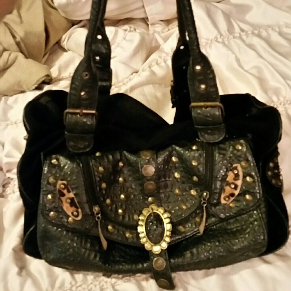 Large Suede Purse w/ brass/gold studs
