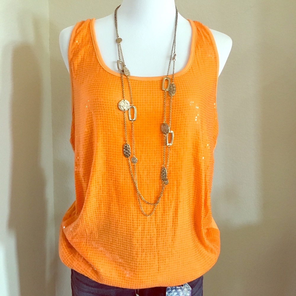 Tangerine Sequined Tank Top