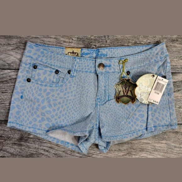 Leopard Cheetah Print Blue Denim Shorts 11/30 - Picture 2 of 8