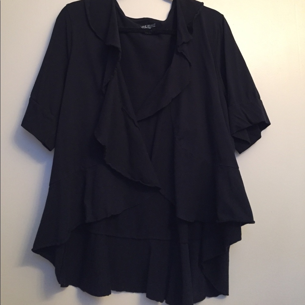 Black open ruffled lightweight cotton cardigan
