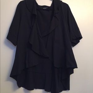 Black open ruffled lightweight cotton cardigan