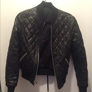 Quilted leather bomber jacket