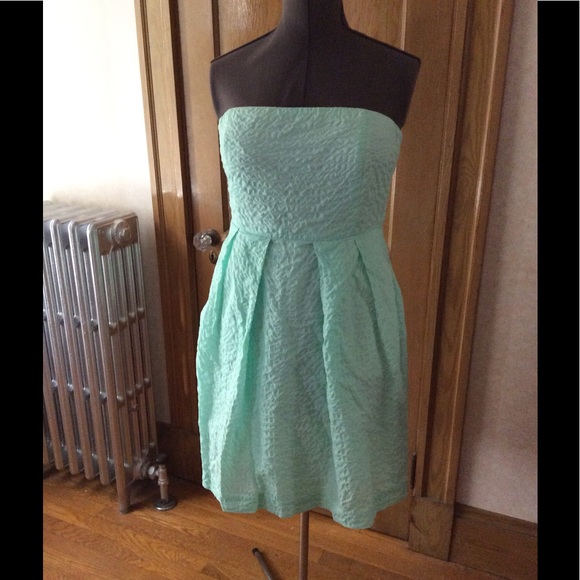 J Crew Seafoam Green Seersucker Strapless Dress - Picture 1 of 6