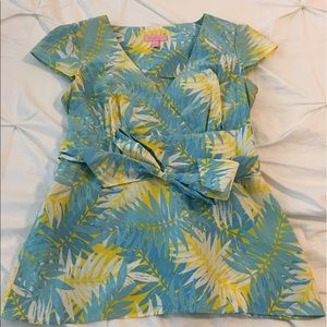 Lilly Pulitzer Yellow/blue fern leaf top