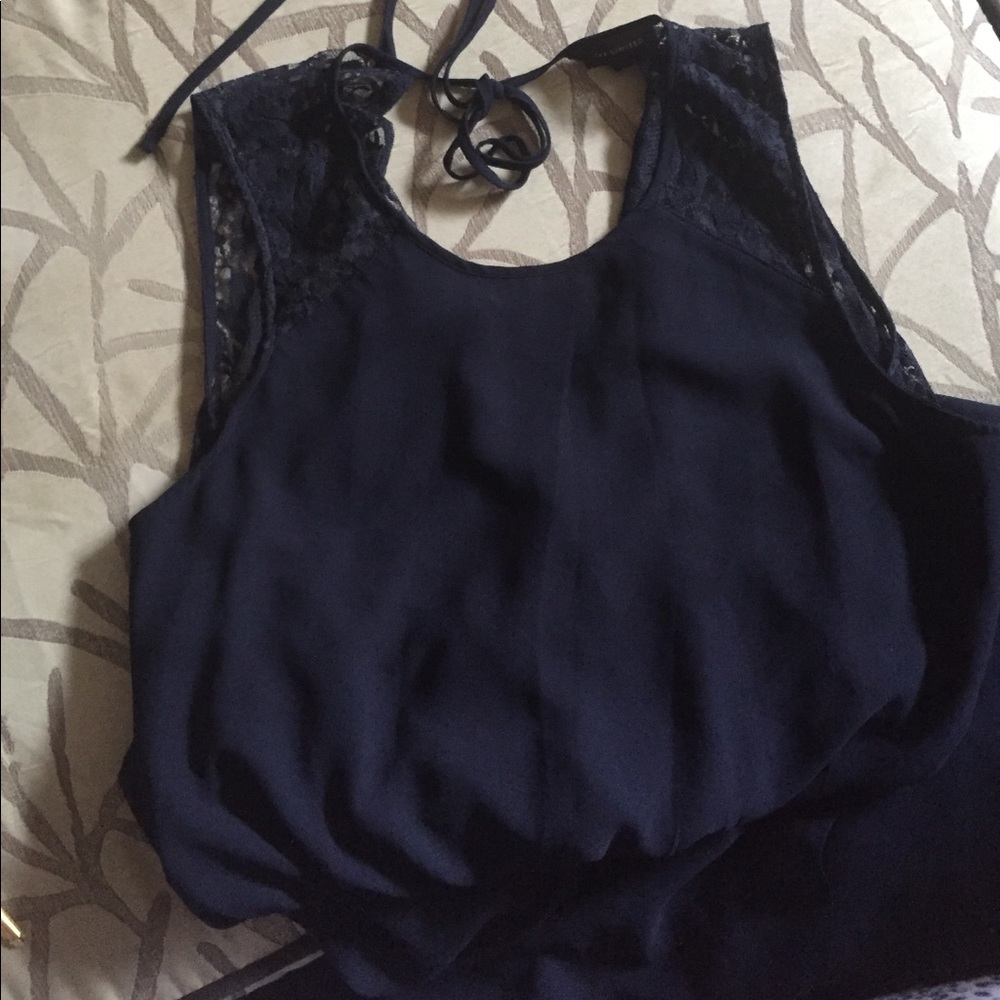 The Limited Lace-Back High-Low Navy Dress