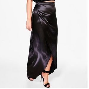 Plus Satin Wrap Skirt