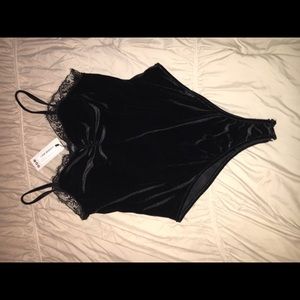 Velvet Lace-Trim Bodysuit