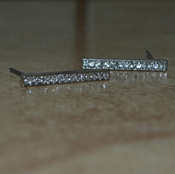 Brand New Long Bar Pave Jewel Stud Earrings - Picture 2 of 4