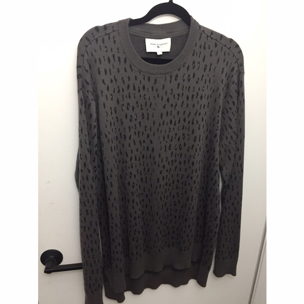 PacSun Grey Leopard Long-Hem Sweater