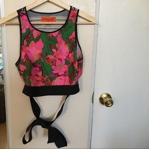 Clover Canyon floral crop top with ribbon