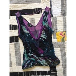 Bebe : purple v-neck mesh faux-wrap top