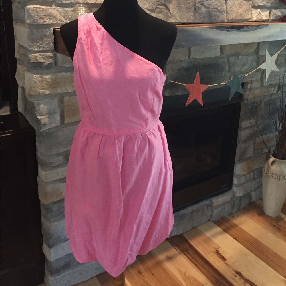 J Crew HOT pink summer puff bottom dress.