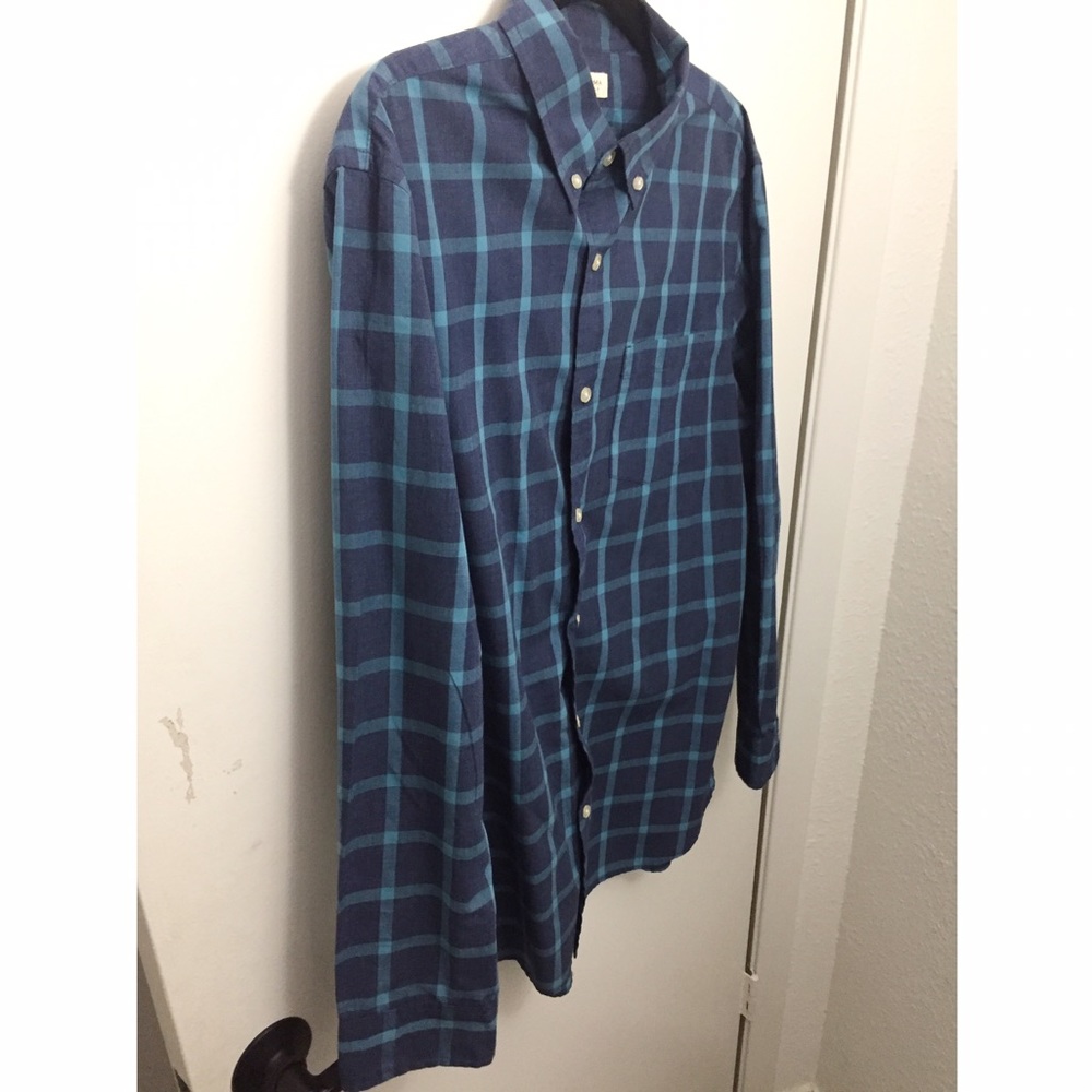 Blue Button-Up Plaid Shirt