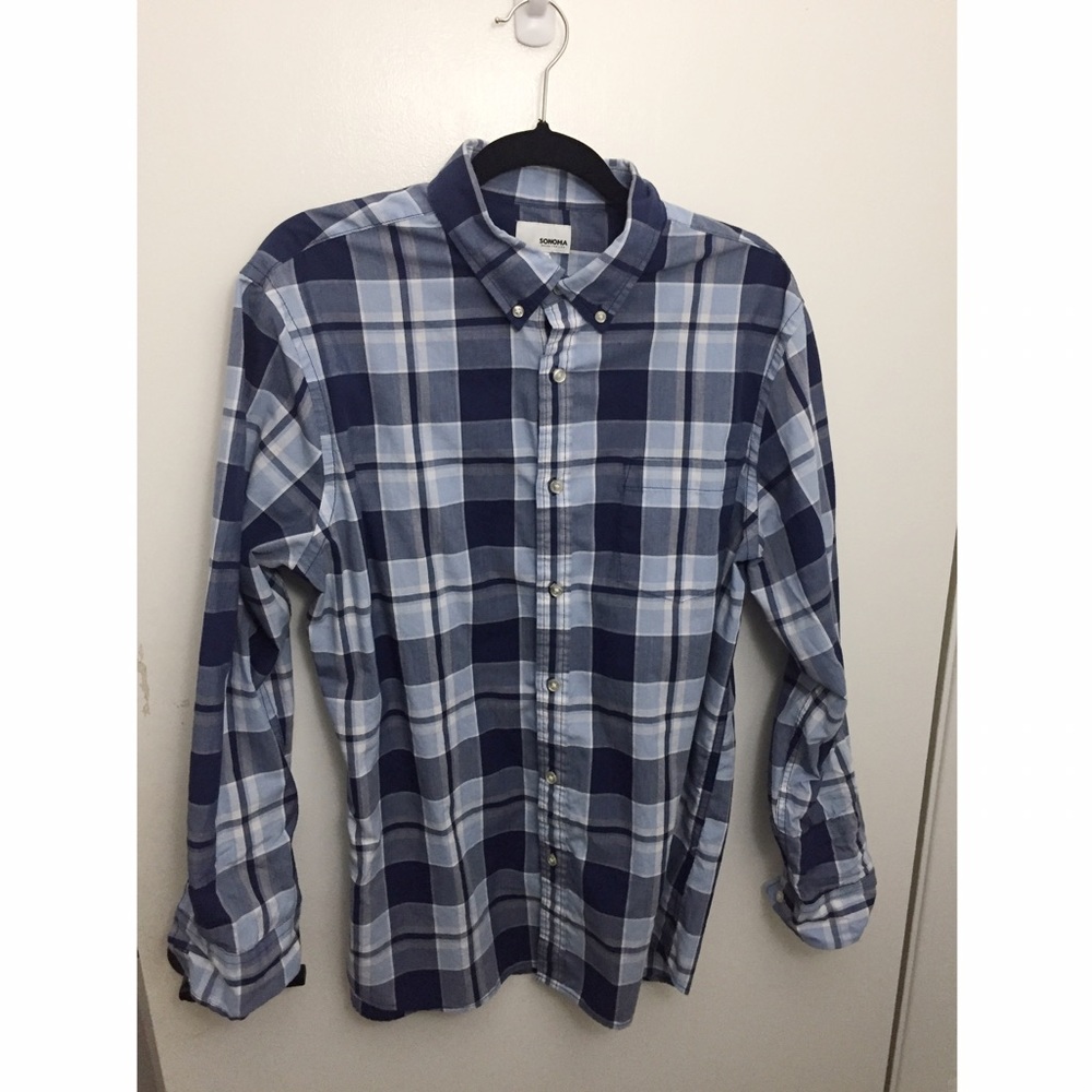 Blue Button-Up Plaid Shirt