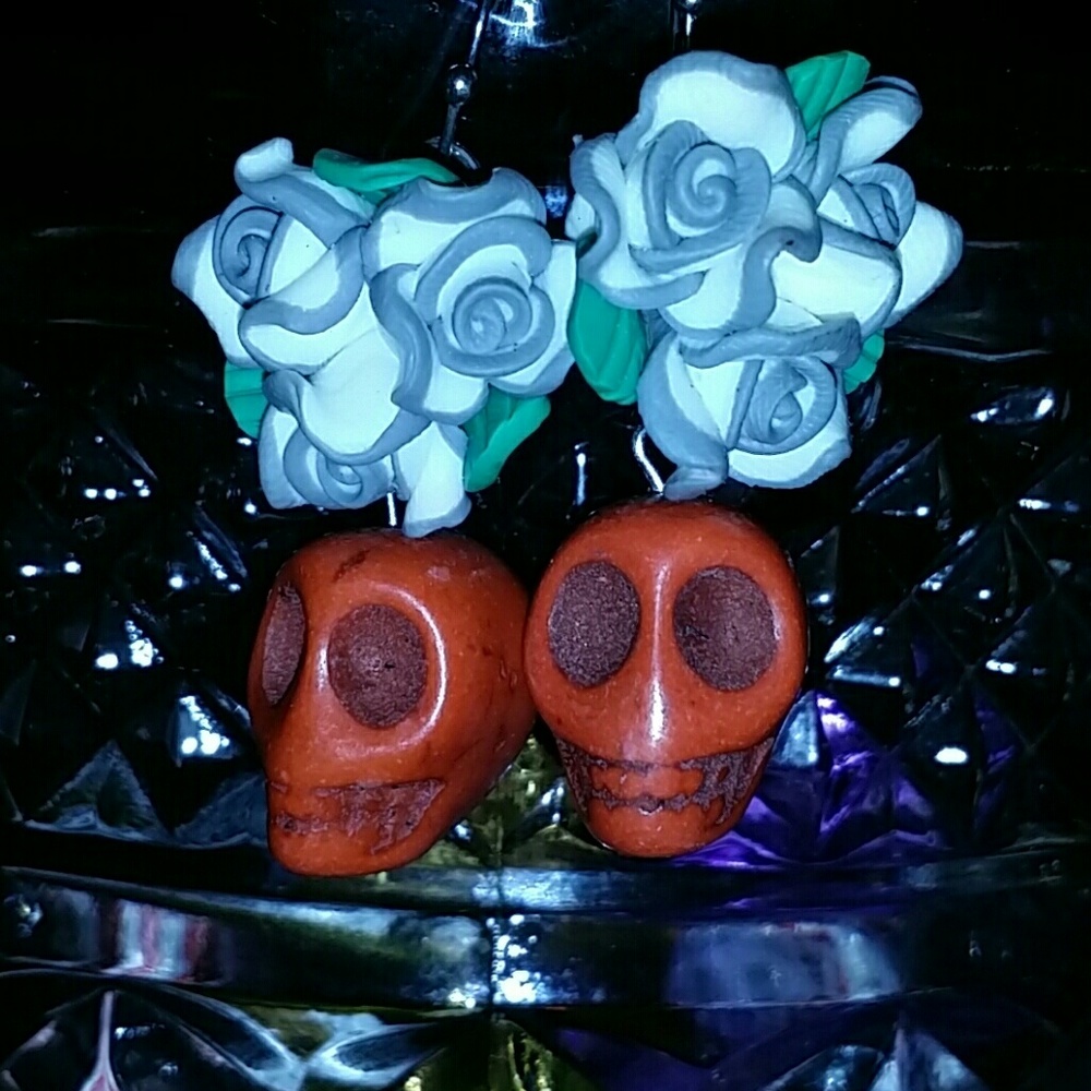 Day of the Dead Skull & Flower Earrings