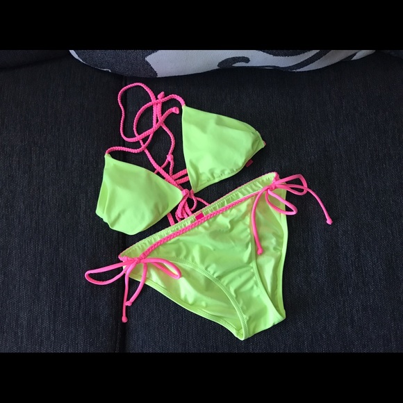 green and pink bikini