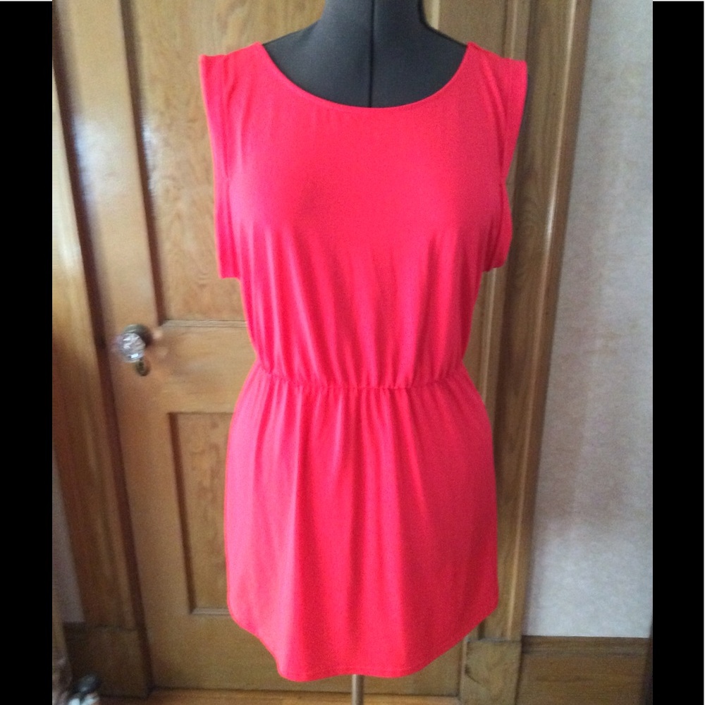 Neon Pink/Orange Dress With Scoop Back
