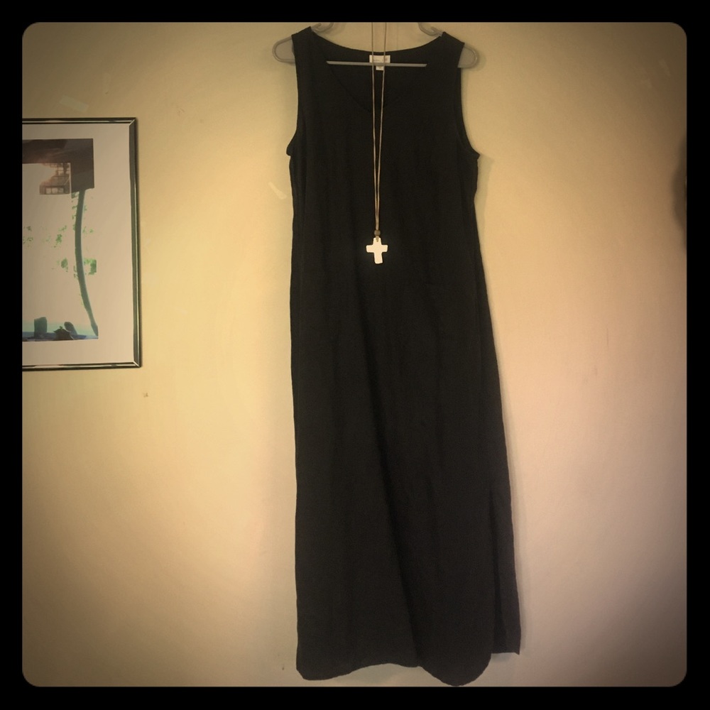 J JILL LINEN BLACK DRESS, SIDE SLITS, M