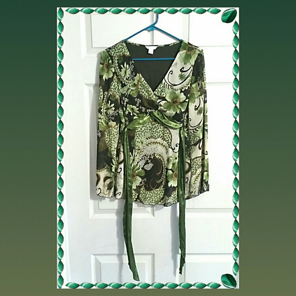 Sheer-sleeved V-neck Top