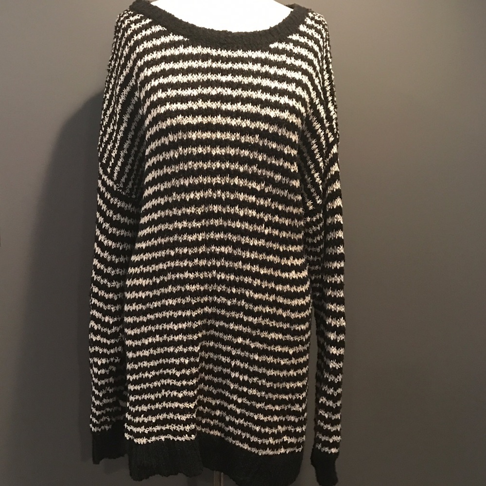 Black and White Striped Knit Dolman Sweater