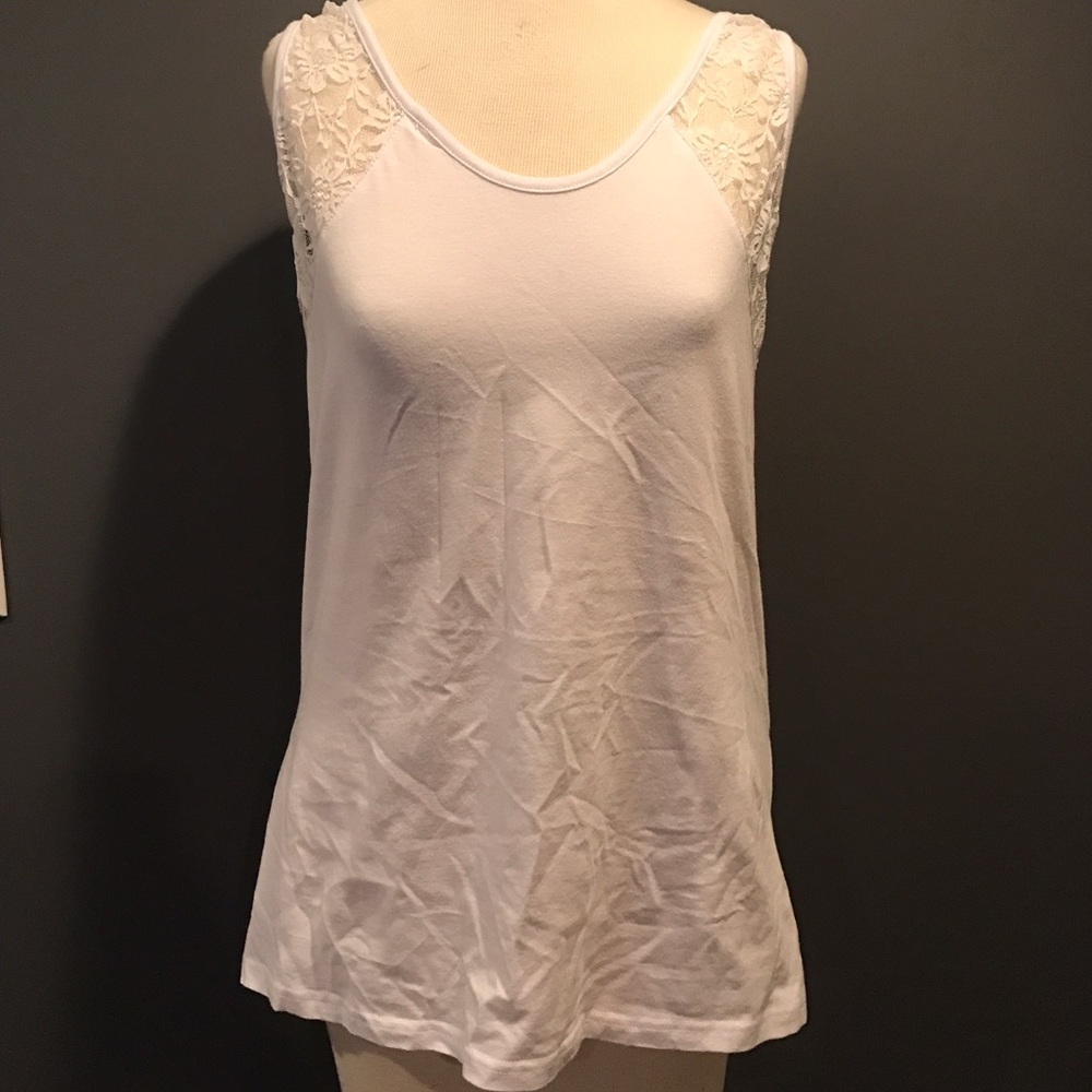 White Lace Back Tank Top