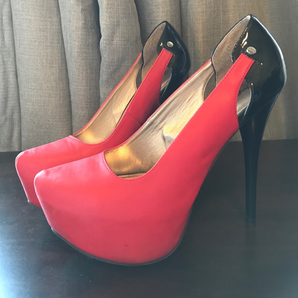 Qupid red and black platform heels