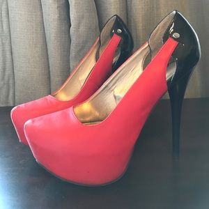 Qupid red and black platform heels