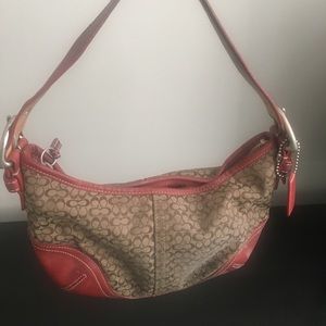 Coach Red & Khaki monogrammed purse