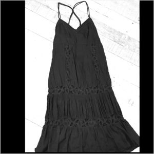 AE Black lace gauze flowy peasant dress