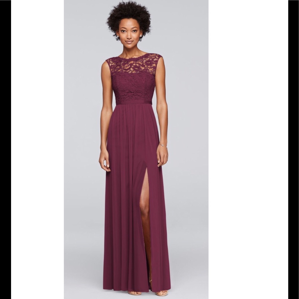 David's Bridal Wine red maroon bridesmaid dress
