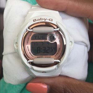 Baby G Shock White and Rose Gold