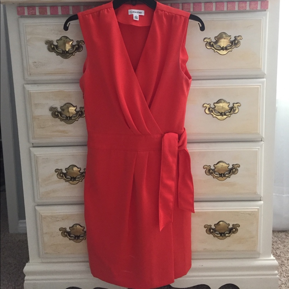 Orange Wrap Dress by Calvin Klein