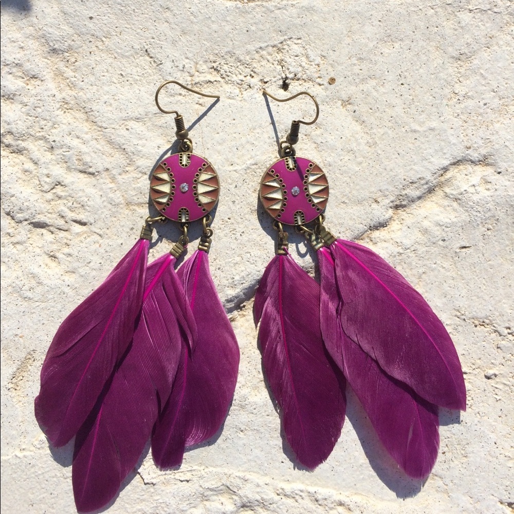 Boho Chic Aztec Inspired Feather Earrings