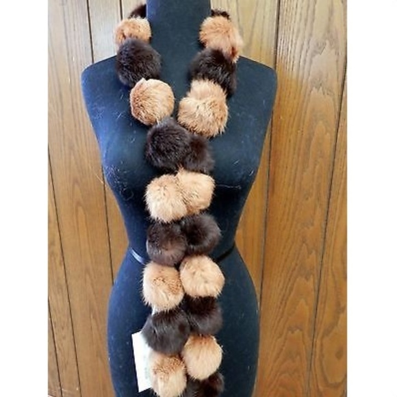 Genuine Rex Rabbit Fur Pom Pom Scarves