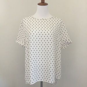 White & black print short sleeve T-shirt blouse