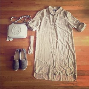 Club Monaco Beige silk button down dress