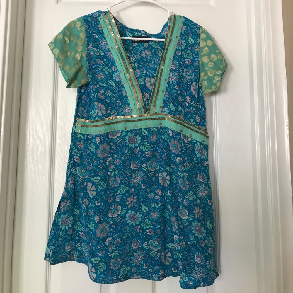 Turquoise and Blue Printed Silk Kurti (K10)