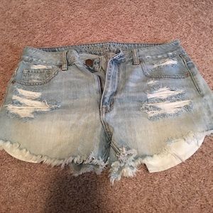 American Eagle light wash shorts.