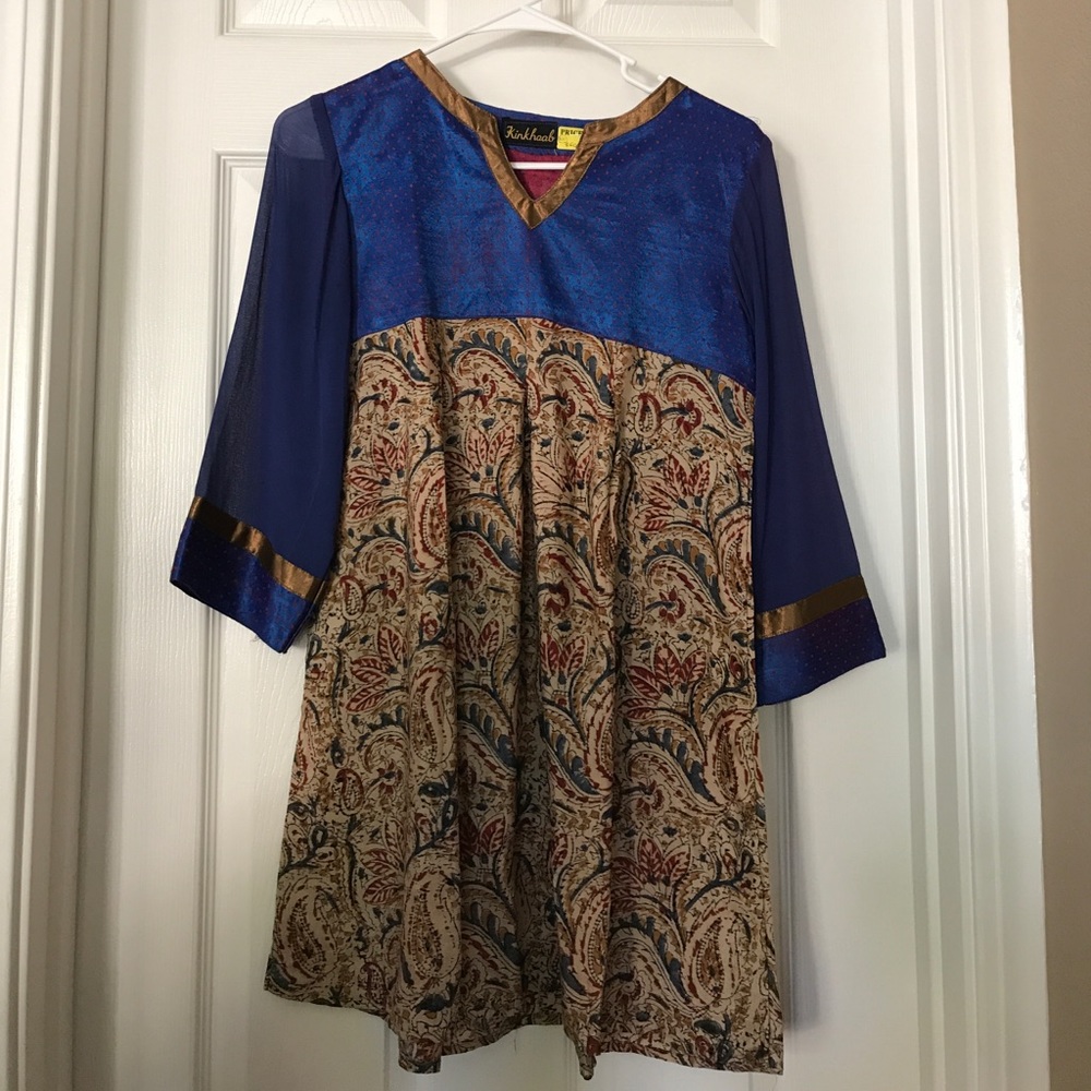 NEW Royal Blue Printed Silk and Cotton Kurti (K11)