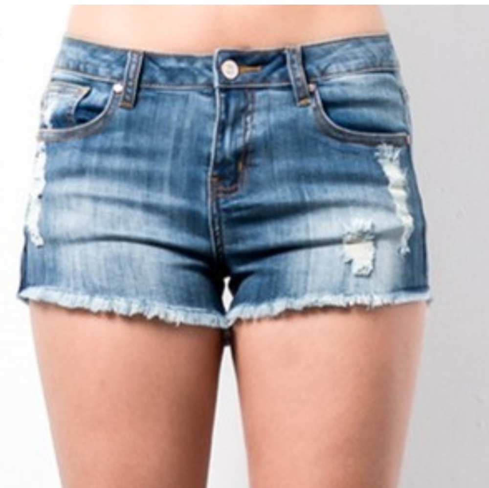 Dark wash denim shorts