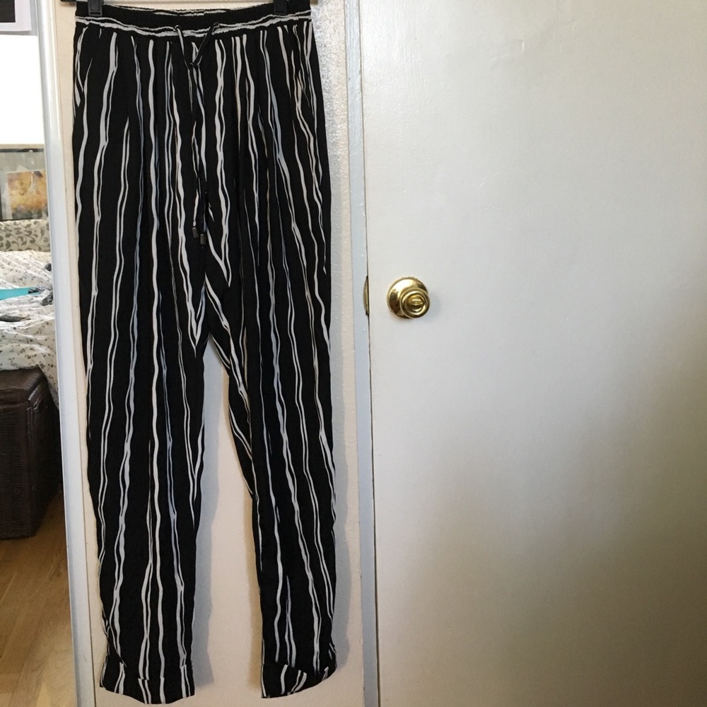 Flowy striped trouser pants with drawstring waist