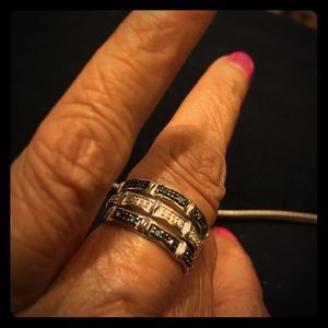 925 Blue and White Diamond Stack Rings