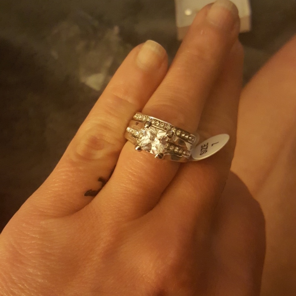 Silver wedding band set
